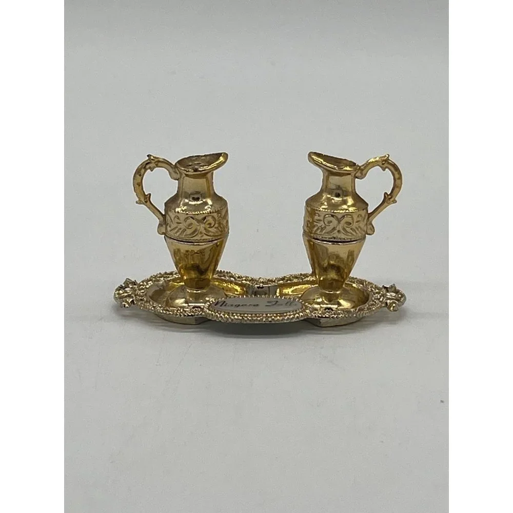 Mini Niagra Falls Souvenir Elegant Jar Salt and Pepper Shakers w/Tray - Picture 1 of 6
